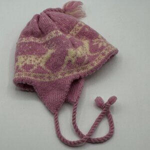 Snarby Strikkestudio Kids' 100% Wool Norway Hat Reindeer Pink White Size 2-4 yrs